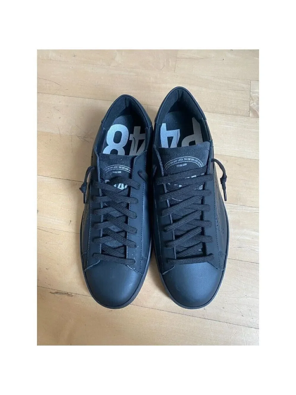 P448 "jack" all black sneakers mens Missized* 41 & 42 leather - Picture 3 of 10
